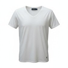 Polo Ralph Lauren Men Short Sleeve White V-Neck Solid Casual T-Shirt Size Large