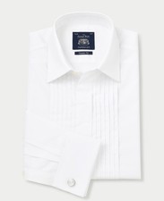 Savile Row Company Men's Classic Fit Pleated Front White Tuxedo Formal Shirt