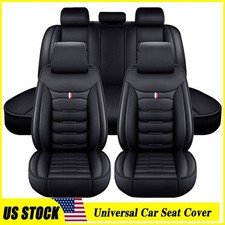 Black Car Seat Cover Full Set Leather 5 Seats Universal For Most Autotrucksuv