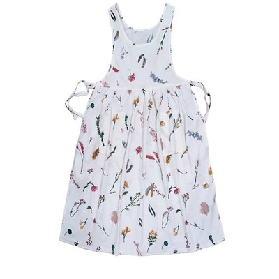 Cotton Print Pinafore Apron with Pocket, Lace-Up waist Kitchen Apron for Cooking