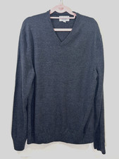 Calvin Klein Sweater Mens LARGE Gray Extra Fine Merino Wool V Neck Quiet Luxury