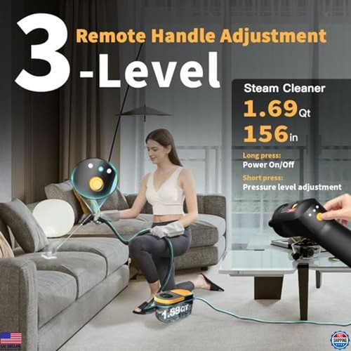Portable Steam Cleaner, 15s Heat-Up, 1.69 Qt Tank, 15 Accessories, Multi-Surface