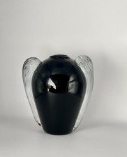Vintage Art Glass Black  Clear Glass Vase