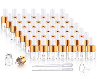 50 Pack, 1ml Clear Glass Dropper Vials for Essential Oils, Travel Sample Test...