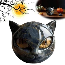 Luxury Black Cat Stone Sculpture Resin Ornament Elegant for Desktop Home Decor