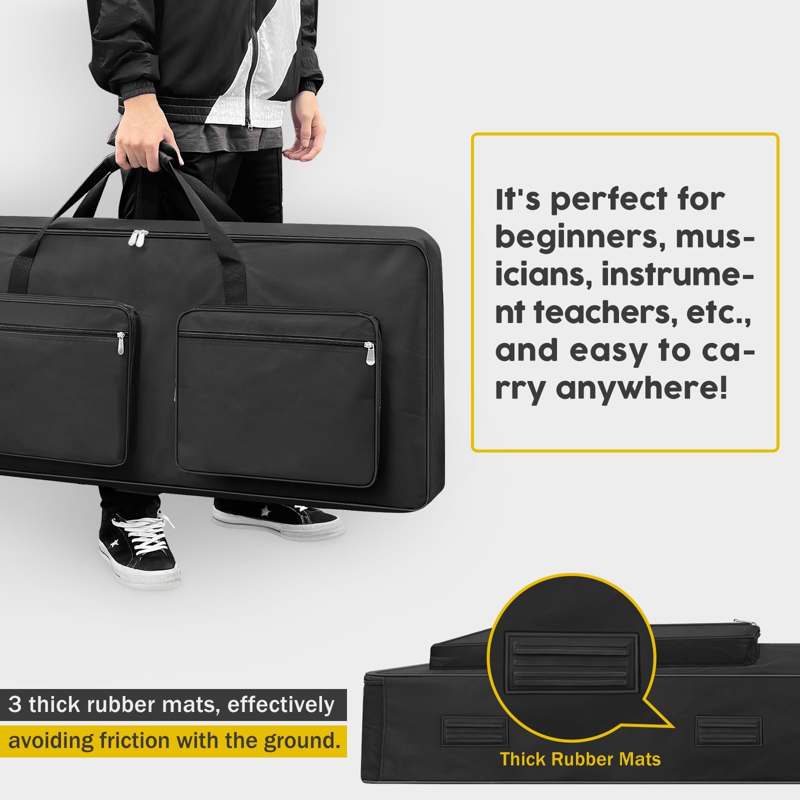 76-Key Piano Keyboard Case Bag &acirc;&euro;&ldquo; Portable Padded Gig Bag with Adjustable Back