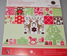 12x12" paper pad MARTHA STEWART Scandinavian Christmas foil accent deer toy tree