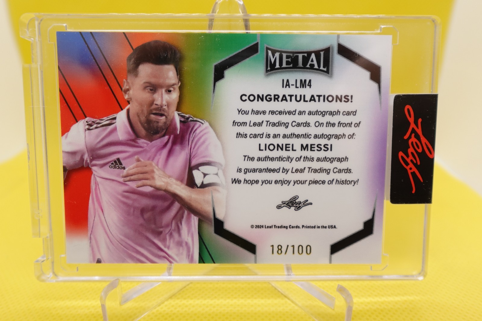 2026 Leaf Glory of the Game The Immortals Lionel Messi Auto Pink /100 view 2