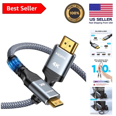 1FT High-Speed Mini HDMI to HDMI Cable, 4K60Hz Bi-Directional Aluminum 2.0 Cord