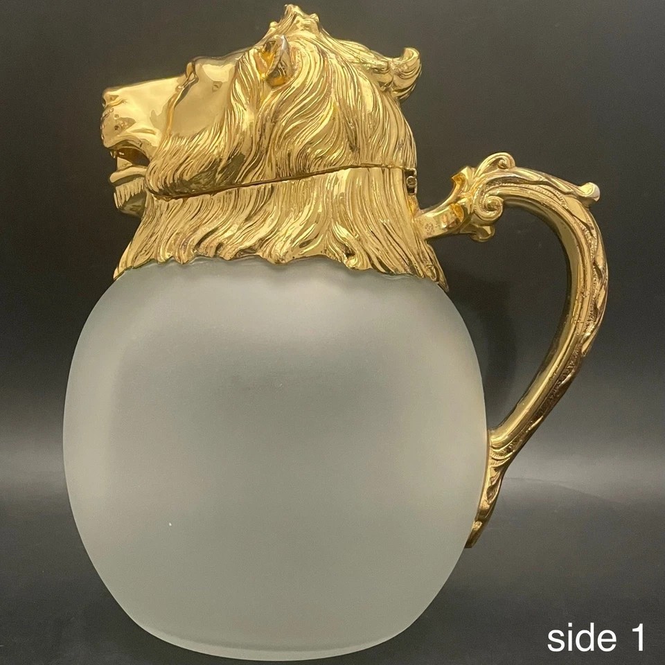 Jarra esmerilada Carole Stupell Hollywood Regency dorada cabeza de león Japón 40 oz Foto 3 de 4