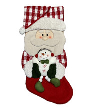 Santa Claus Christmas Stocking Appliqu  Snowman Farmhouse Large Free Ship