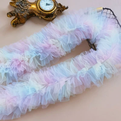 Volant Spitze Mesh Bordüre Stoff Für Lolita Rock Saum 1M, Weiß/rosa/blau - Bild 1 von 4
