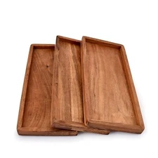 3 Pcs 13x5.5" Acacia Wood Rectangular Serving Tray Charcuterie Platter