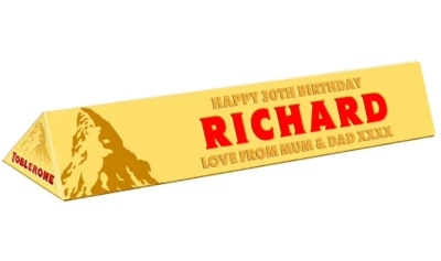 PERSONALISED TOBLERONE LABEL TO FIT 360G - CHRISTMAS XMAS GIFT CHOCOLATE NOVELTY