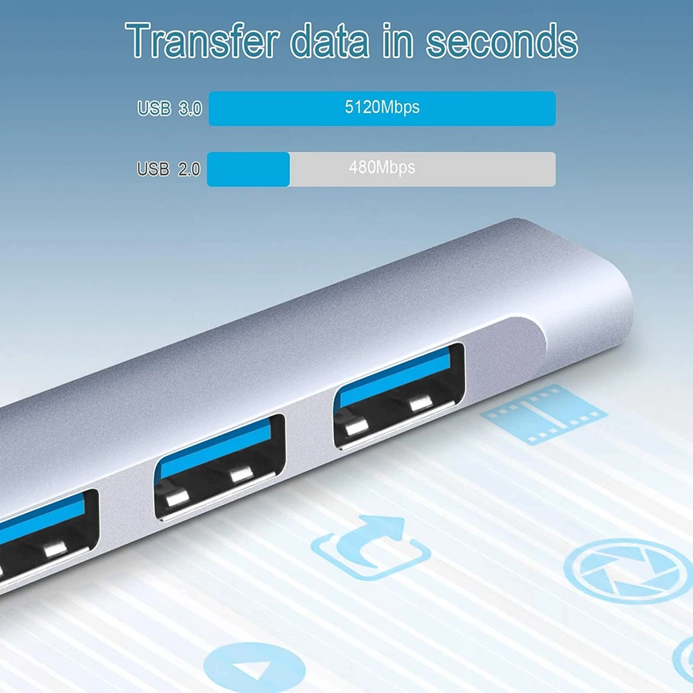 4-Port Mini USB 3.0 & 2.0 Hub Adapter with Extension  