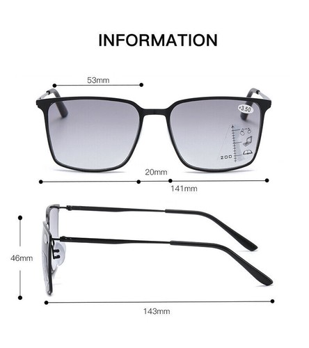 Large Square Progressive Multifocal Reading Sun Glasses Anti-blue Ray Sunglasses - Picture 10 of 12