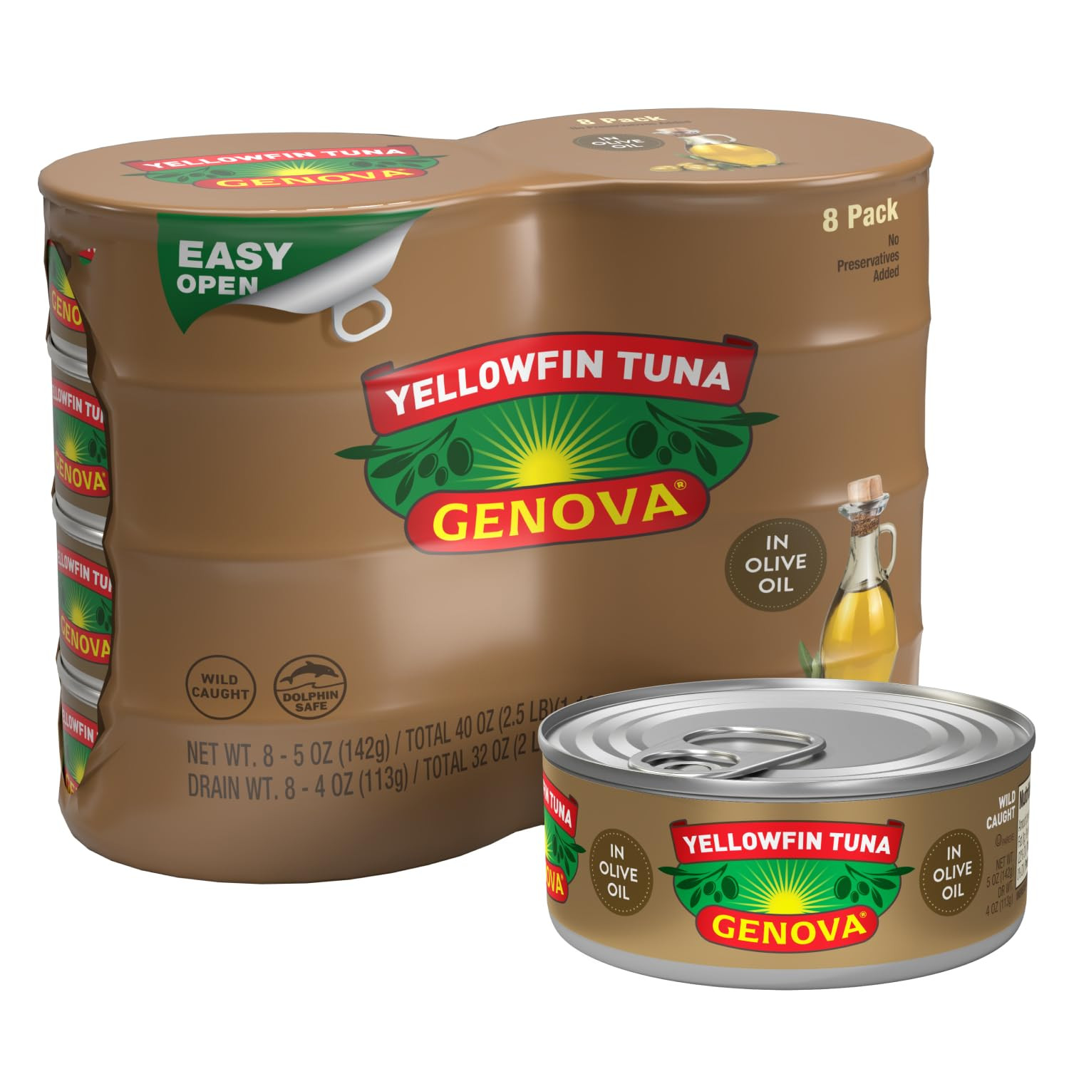 Premium Yellowfin Tuna in Olive Oil, 5 Ounce Cans (Pack of 8), Wild Caught Canne