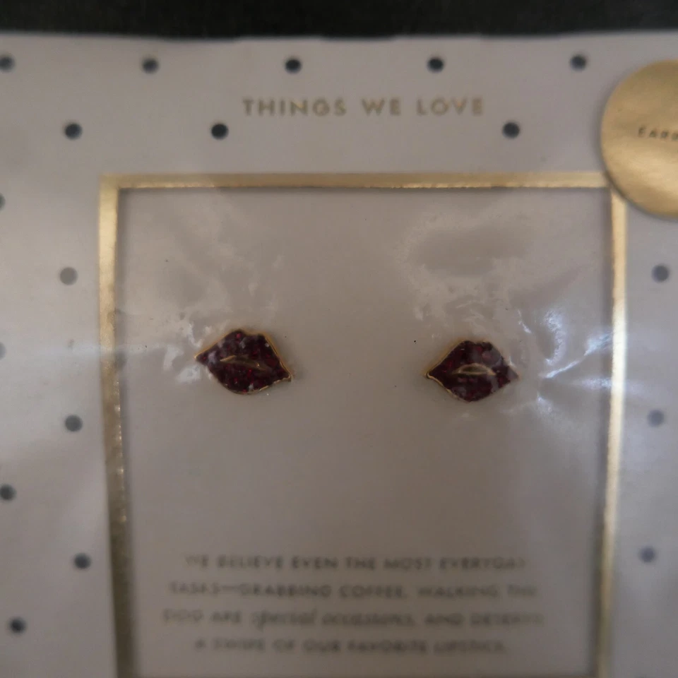 Kate Spade Things We Love Pendientes Rojo Estrás Labios Tono Dorado!!! Foto 2 de 3