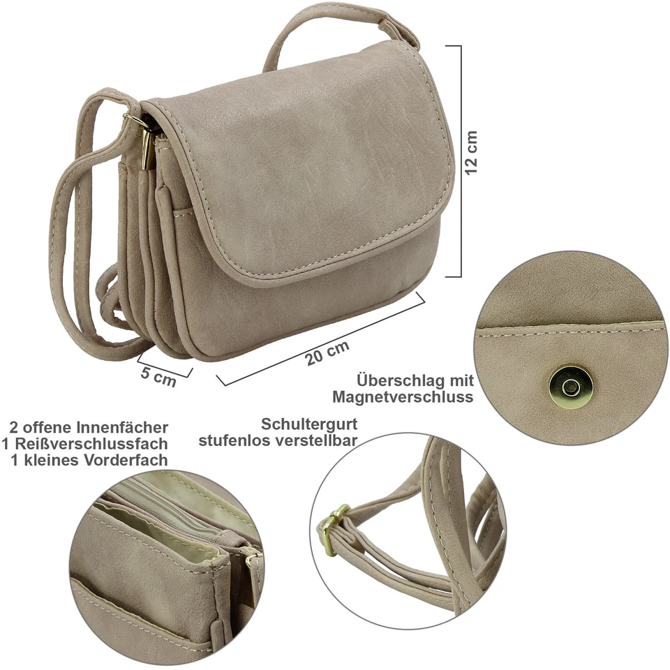 Kleine Damen Umhängetasche Abendtasche viele Fächer Schultertasche zum Ausgehen - Bild 4 von 4