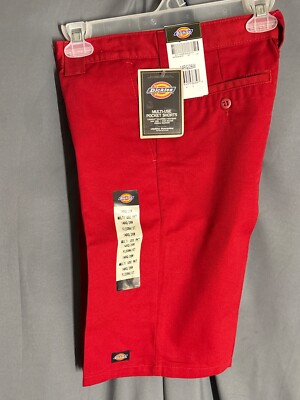 dickies boys relaxed fit twill phone pocket flex waist flat front shorts red 10