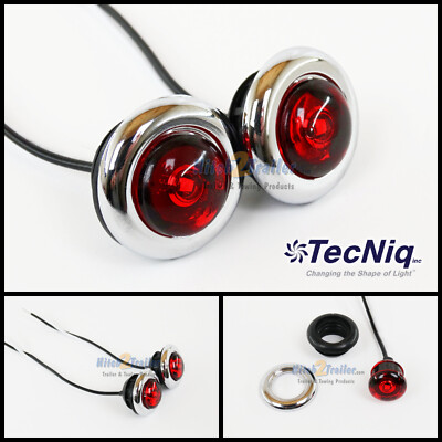 2 TecNiq Red 3/4'' LED Bullet lights W/Chrome Clearance Marker Trailer Truck