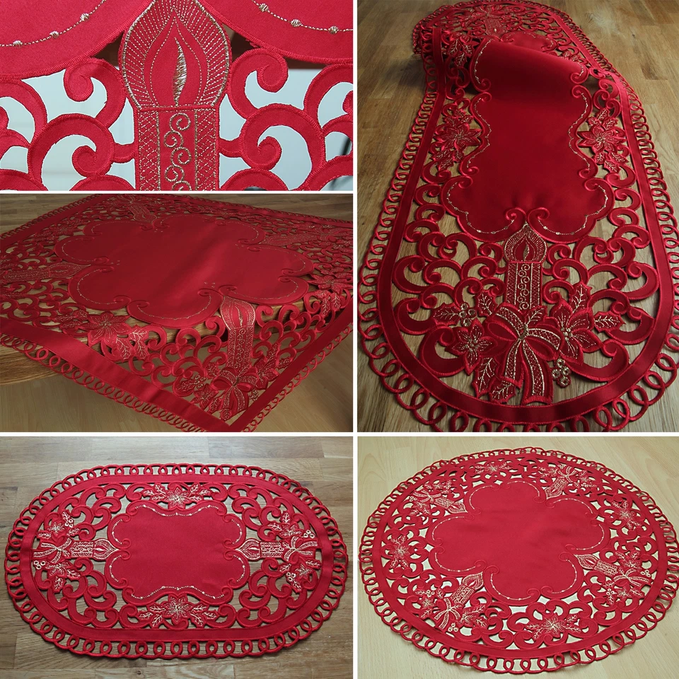 eleganter Weihnachten Tischläufer Tischdeckchen Dunkel-Rot Mitteldecke SERIE - Bild 1 von 1