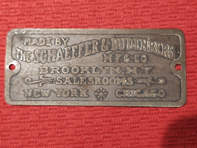 Made by Schaeffer & Budenberg Small-Sized Salesroom Plaque Brooklyn N.Y.