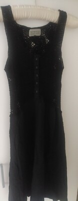 Black Boho Short Linen Blend Dress With Crochet Top Noa Noa Size S