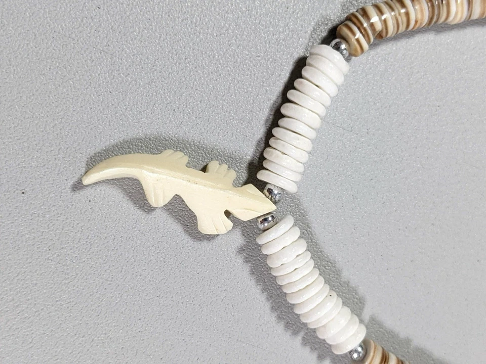 Artisan Brown Shell Ivory Color Lizard Charm Stacked Bead Ankle Bracelet 10 inch - Image 2 of 4