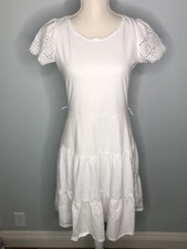 LC Lauren Conrad Woman's Eyelet Flutter Sleeve 3 Tiered Swing Dress Size Small