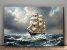 Segelschiff auf stürmischer See unter dramatischem Himmel  - Bild auf Leinwand,