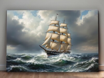 Segelschiff auf stürmischer See unter dramatischem Himmel , Digital Art,