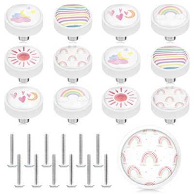  12 Set Knobs for Dresser Drawers for Kids Girls Boho Rainbow Drawer Knob 