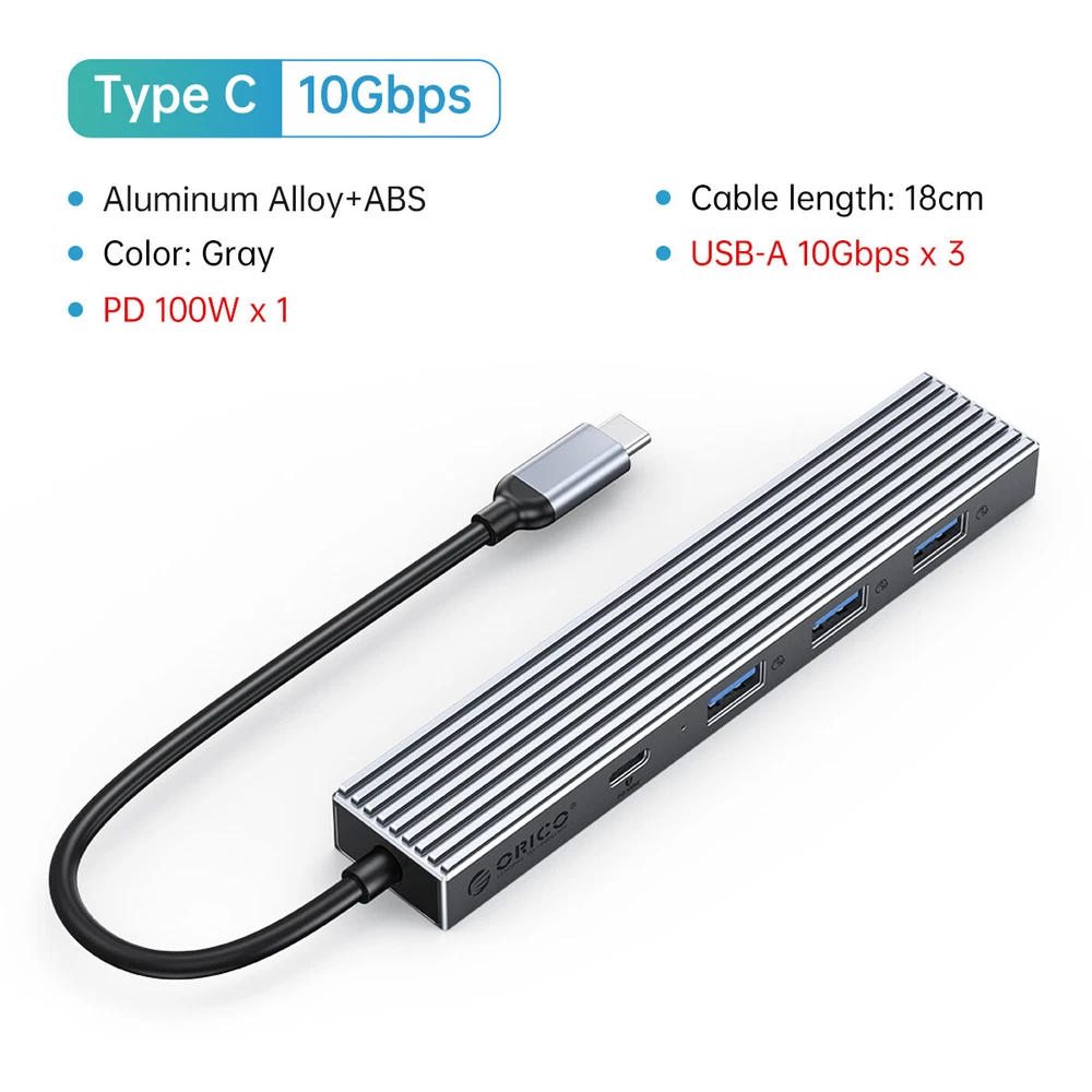 ORICO USB C Hub Type C to USB Hub Adapter Splitter USB 3.2 Gen 2 w/ 4 USB Ports