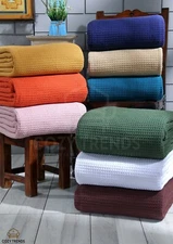 100% Ring Spun Cotton Waffle Bed Blanket Woven Light Weight  Blanket