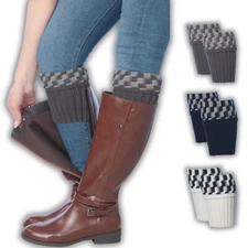 Women's 3 Pairs Timeless Checkered On Top in Gray Blue White Knitted Leg Warm...