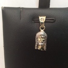 Mens Ladies 10k Yellow Two Tone Real Gold mini Jesus Face Cz Charm Pendant .8gr