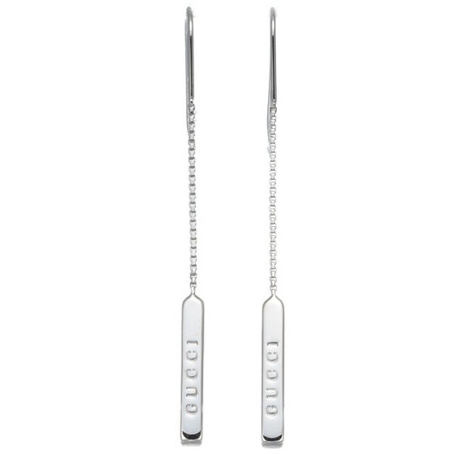 Auth GUCCI Earrings Lariat Hook 18K 750 White Gold - Picture 2 of 4