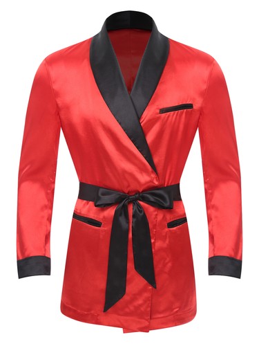 Men's Short Satin Robe with Belt Lightweight Bathrobe Pajamas Spring Summer - Picture 9 of 77