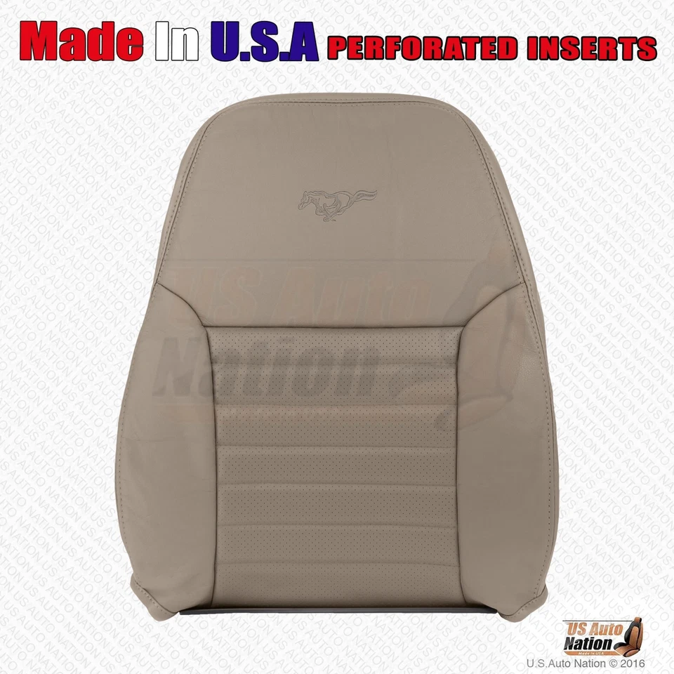 1999 -2004 Ford Mustang GT Driver parte inferior e superior capa de assento de couro perfurado bronzeado - Imagem 3 de 4