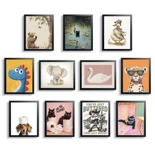 Cute Animal Wall Art Set of 11, Nursery Wall Decor Painting, Funny Cartoon An...