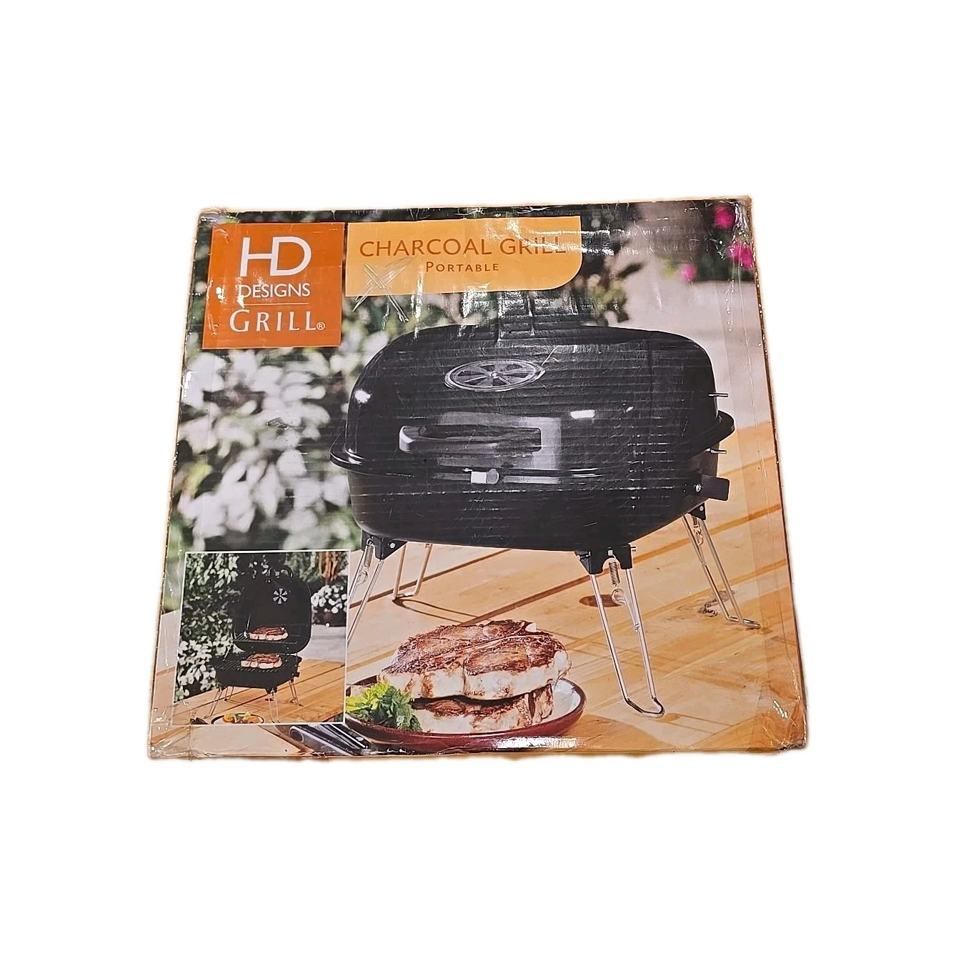 HD Designs portable square charcoal grill