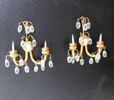 1:12 vtg dollhouse crystal wall sconces cameo fancy candle holders 60s miniature