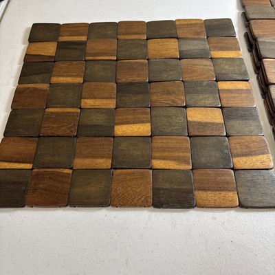 Costa Rican Rosewood Square Tile Flexible Placemats MCM 14 x 14  EUC 4Pc