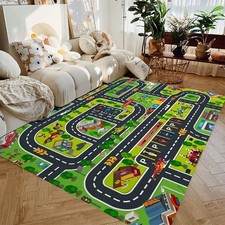 Car Rugs for Kids,Train and City Rug,Road Rug,Non Slip Car Mat for Kids,Washable