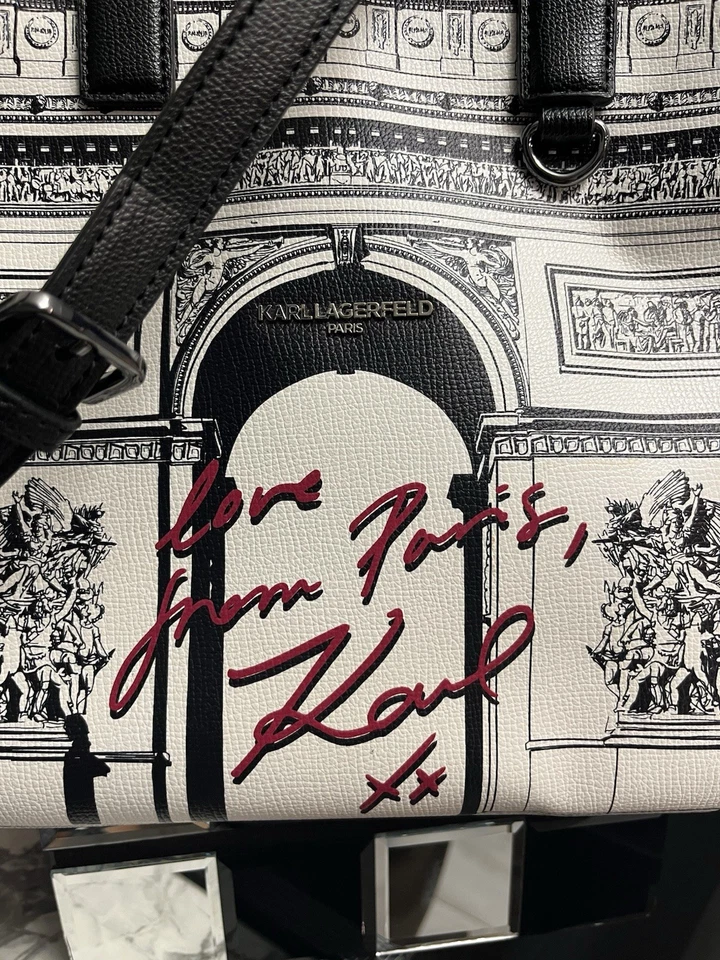 Bolso Karl Lagerfeld blanco y negro con firma roja Foto 2 de 4