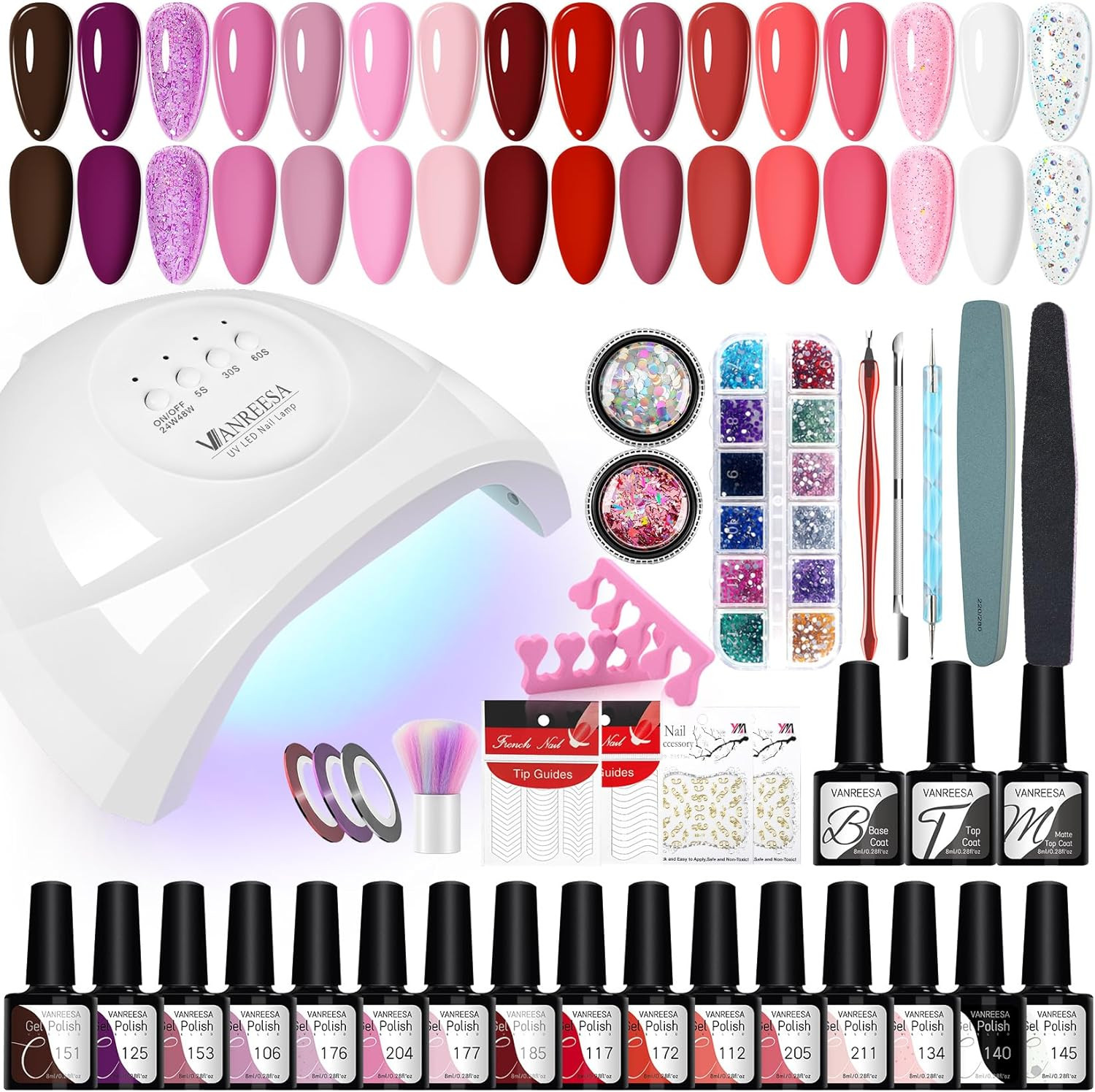 Kit Unghie Gel Completo con Lampada 48W e Set 16 Smalti Semipermanenti