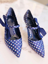 tory burch women shoes , Runway Collection,6.5 pumps, Blue Polka Dot