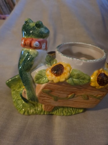 Vtg WCL Ceramic Planter Frog Wheelbarrow Sunflowers Dragonfly (1960-70's) - Picture 5 of 11