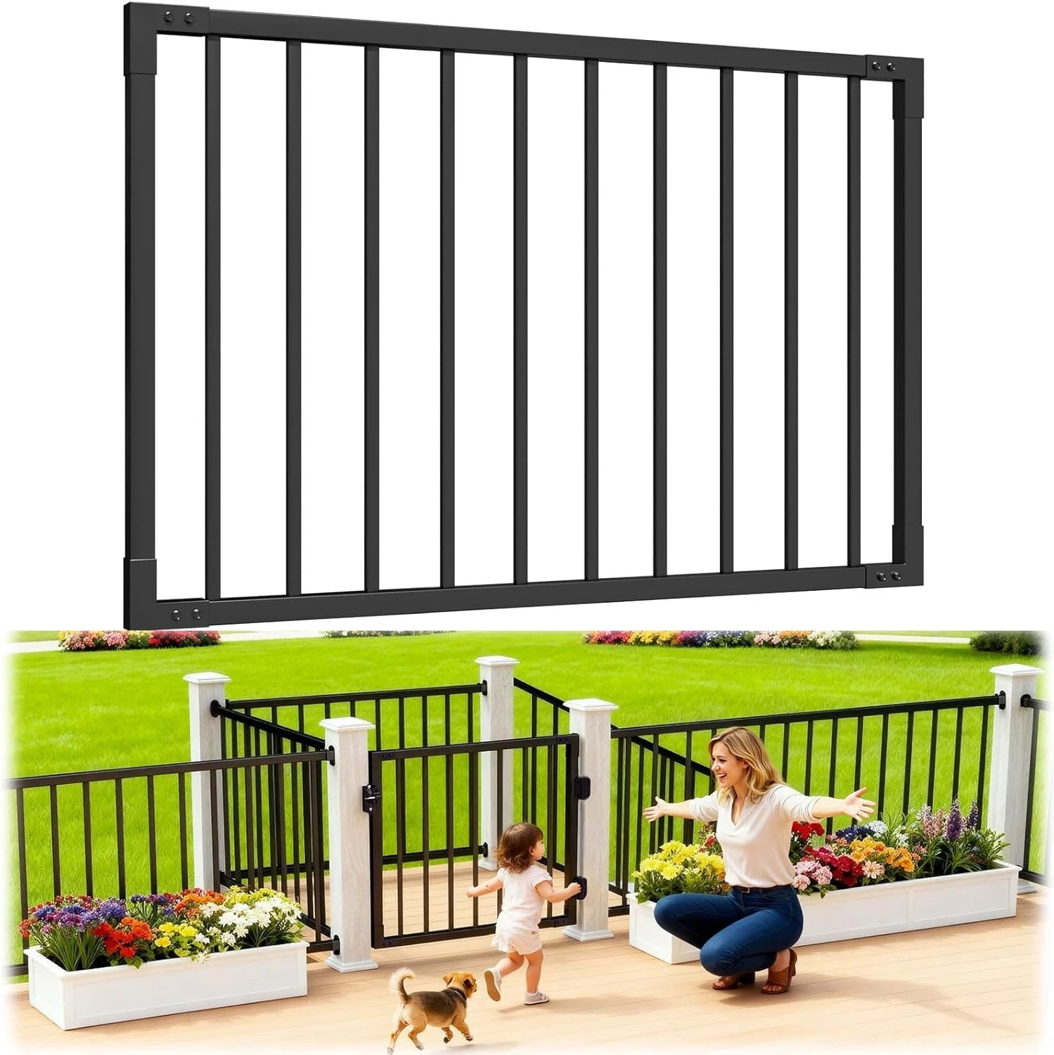 W.4Ft X H.36In Outdoor Aluminum Deck Gate Kit, Cuttable Porch Gate, AAMA 2604–Gr